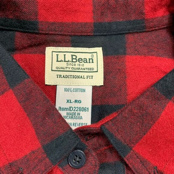 LL Bean Mens Shirt XL Red Plaid Cotton Flannel Traditional Fit Button Up - Picture 2 of 6